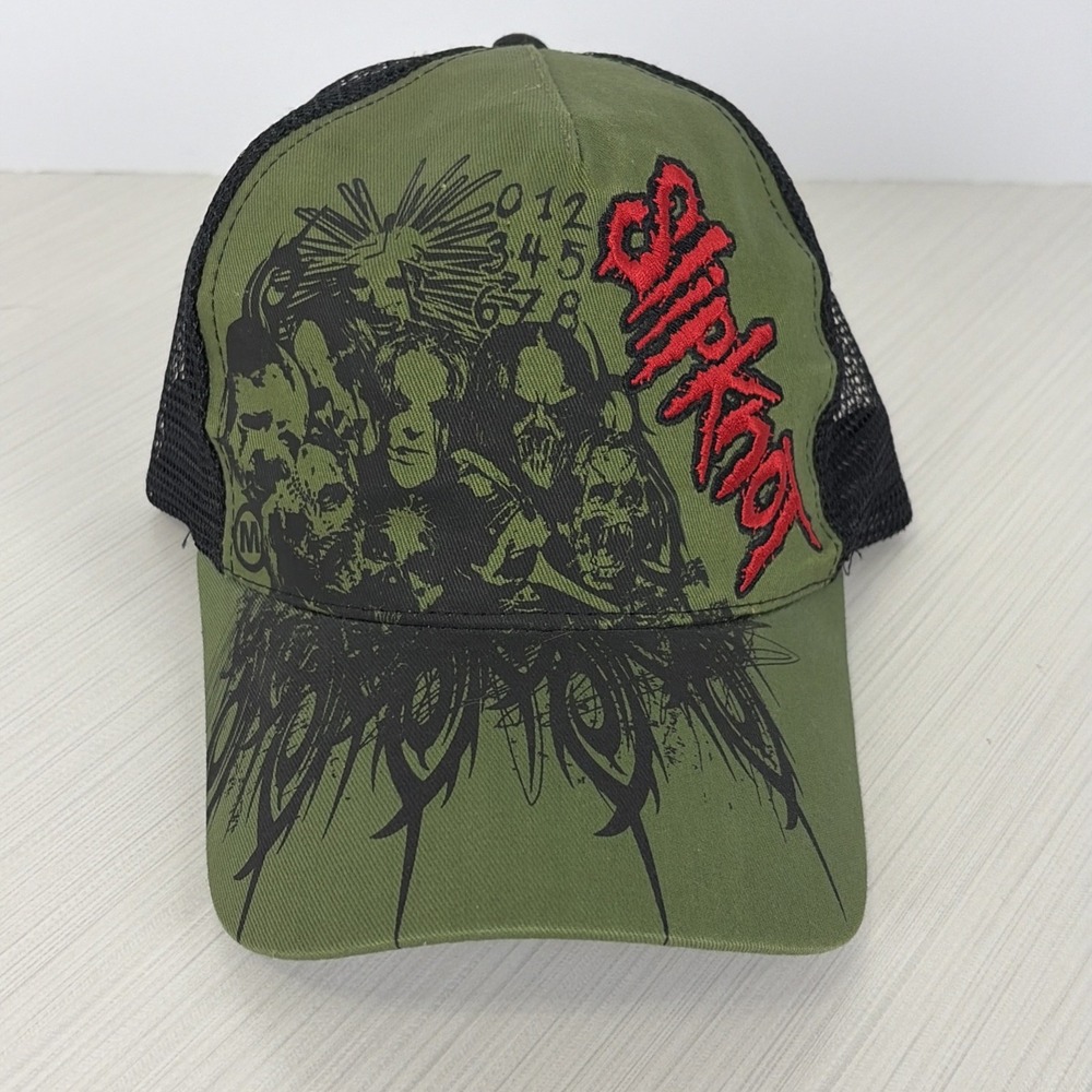 Slipknot Mesh Trucker Hat Adjustable Graphic Olive Black Red Band Rock Music NEW